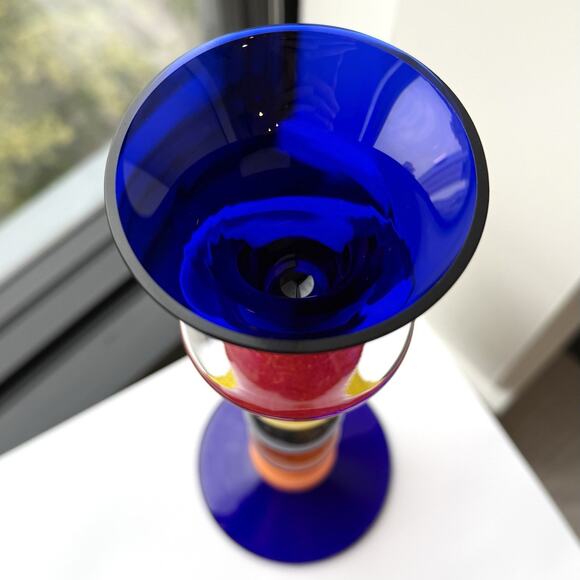 Jiri Suhajek Czech Moser Studio Art Glass Candlestick 10 1/2" - Colorful Rainbow - Picture 4 of 11